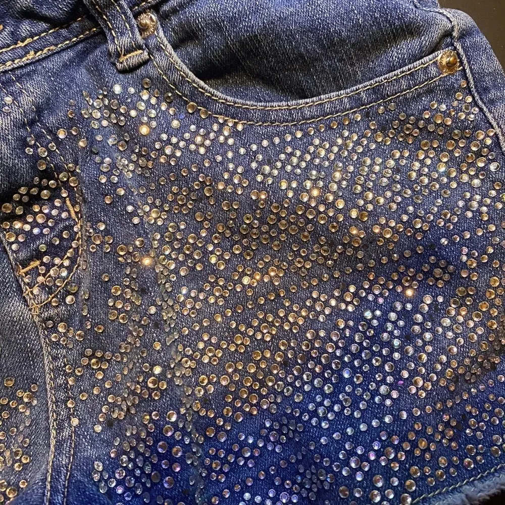 Girls Justice Rhinestone Cutoff Denim Shorts 18R